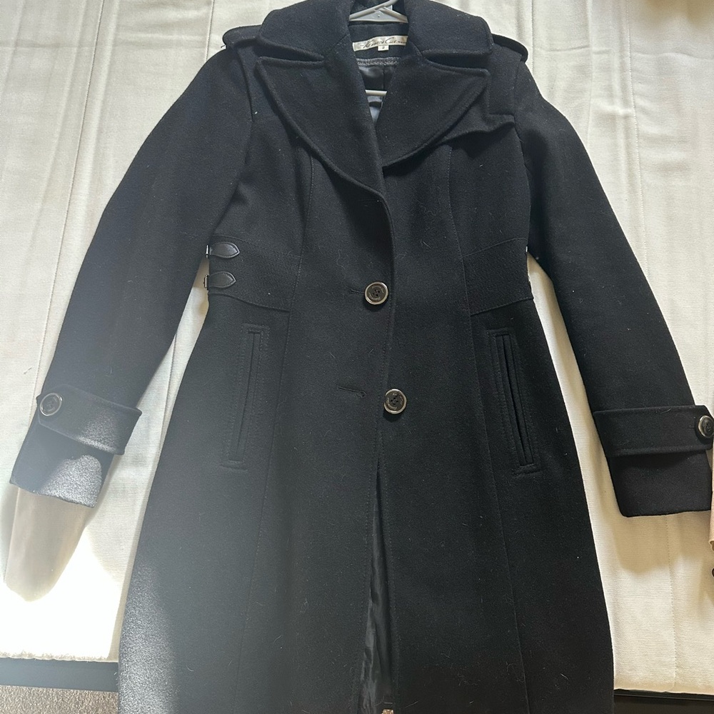 Kenneth Cole Black Trench Coat with Wide Collar